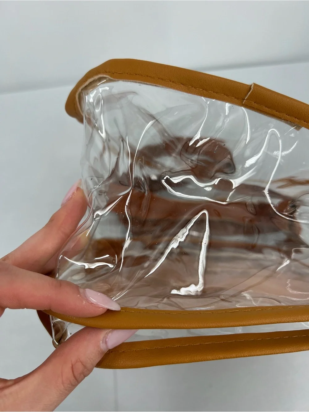 Clear pvc Crossbody Stadium Approved Travel concert game day Makeup Bag Brown
